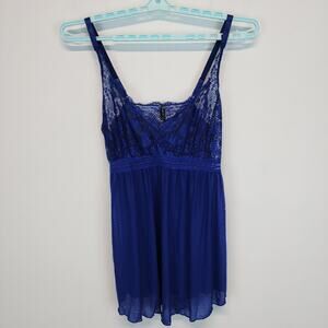 iCollection Lace Babydoll Chemise Size 3X Blue Mesh V-neck Stretch Sexy Coquette